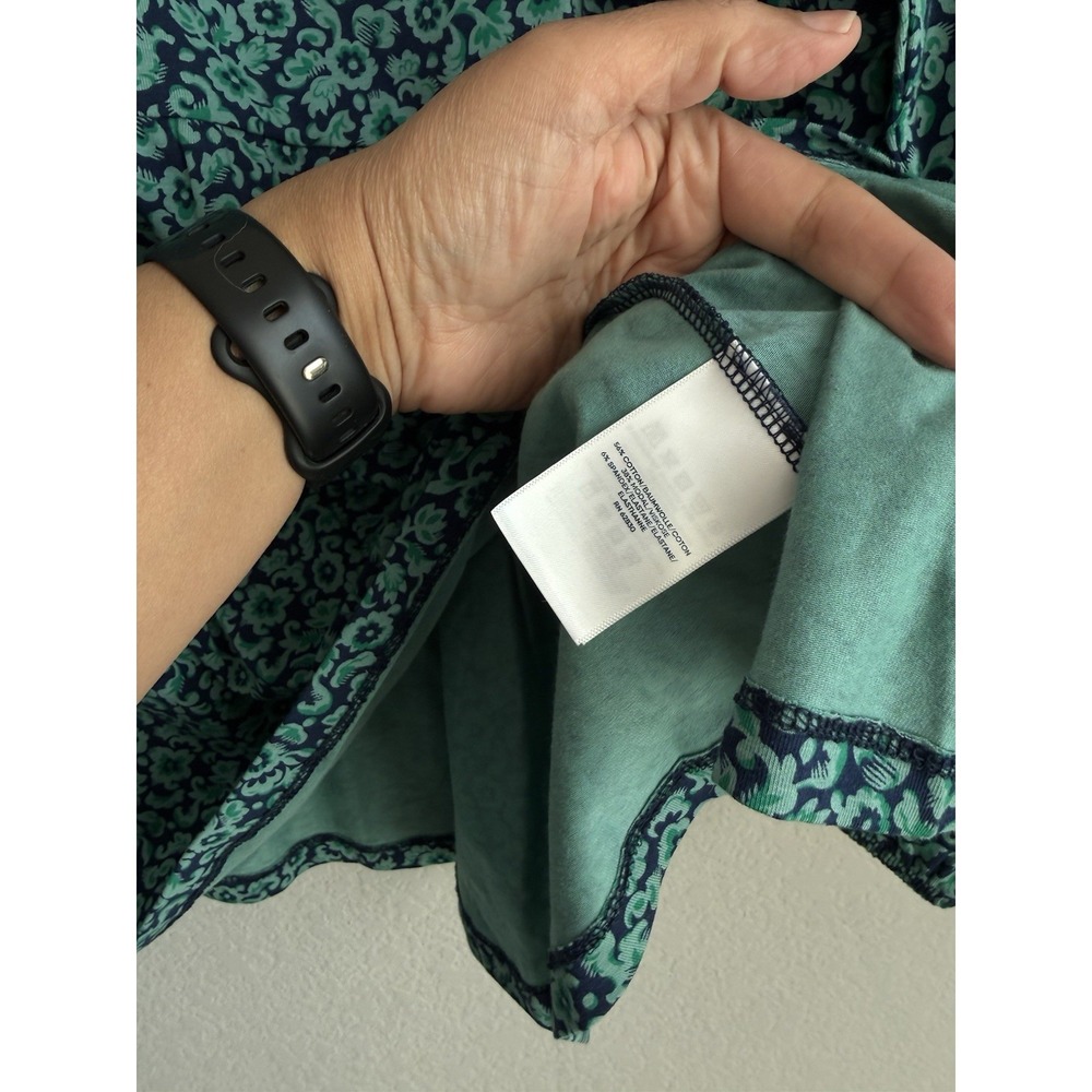 Lands End Peplum Top Womens Size 1X Teal Navy Floral Square Neck Cottagecore NEW - Picture 8 of 13